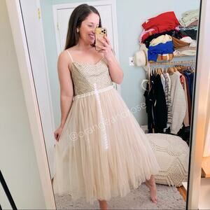 NWT Needle & Thread Nude Blush Pink beaded Top Tulle Empire Waist Maxi Dress 10